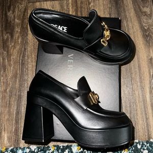Black-Versace Gold; Loafers T.100 Calf Leather Size 400 (10US women)